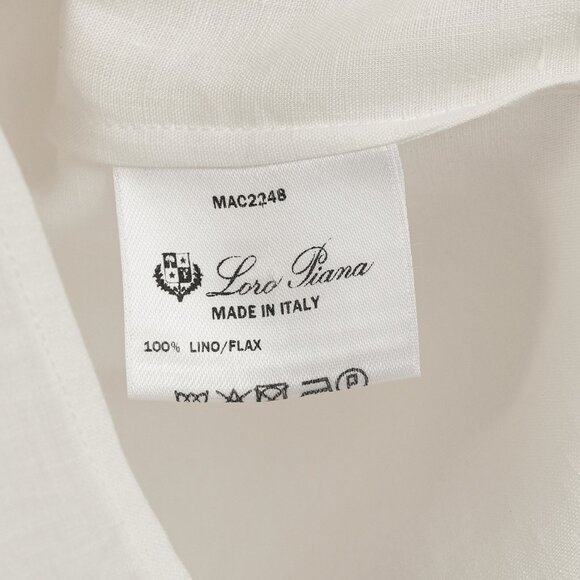 Loro Piana White Linen Fringe-Trim Long-Sleeve Buttoned Shirt - Picture 9 of 10